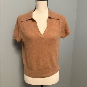 J. Crew Featherweight Cashmere Collared Short-Sleeve Sweater